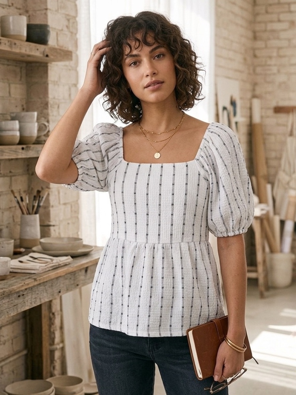 Madewell Puff-Sleeve Empire Top, Size Small